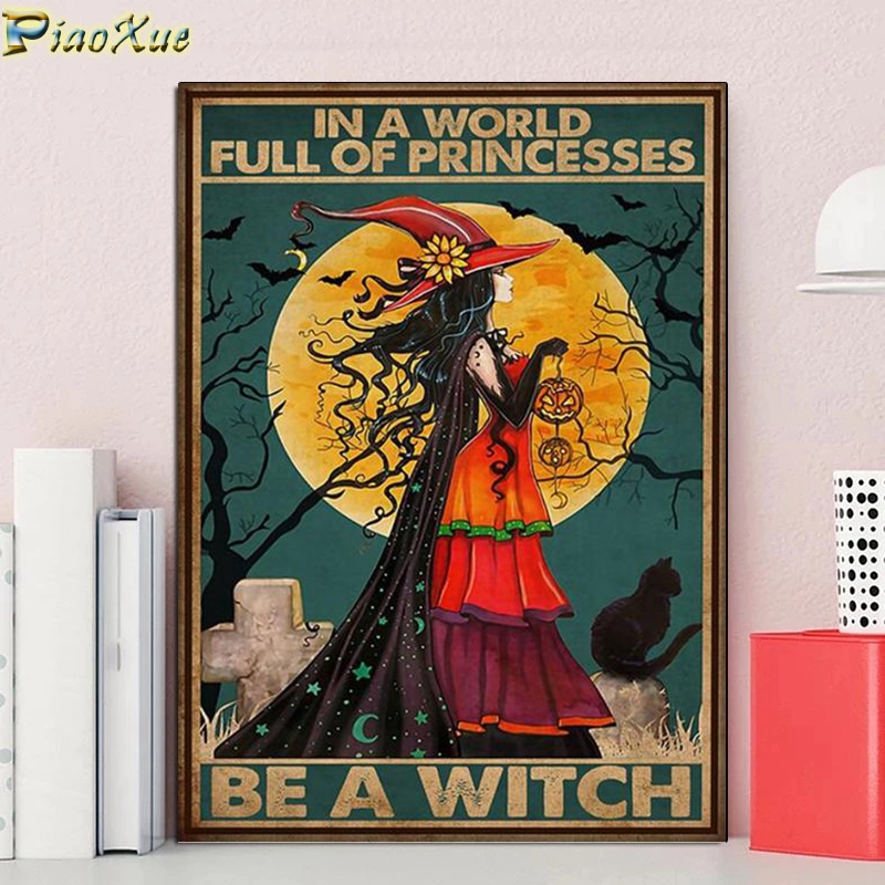 Witch And Cats 5D Diy Diamond  - Wallpaper Art And Craft บทวิจารณ์และราคา