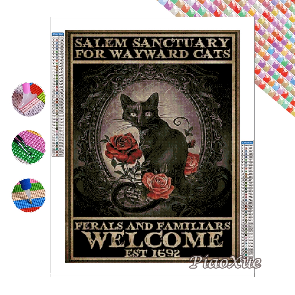 Witch And Cats 5D Diy Diamond  - Wallpaper Art And Craft บทวิจารณ์และราคา