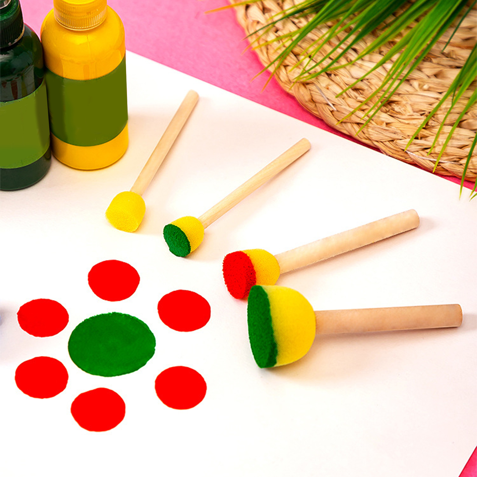 5pcs Round Stencil Sponge Wood - Art And Craft With Paint บทวิจารณ์และราคา