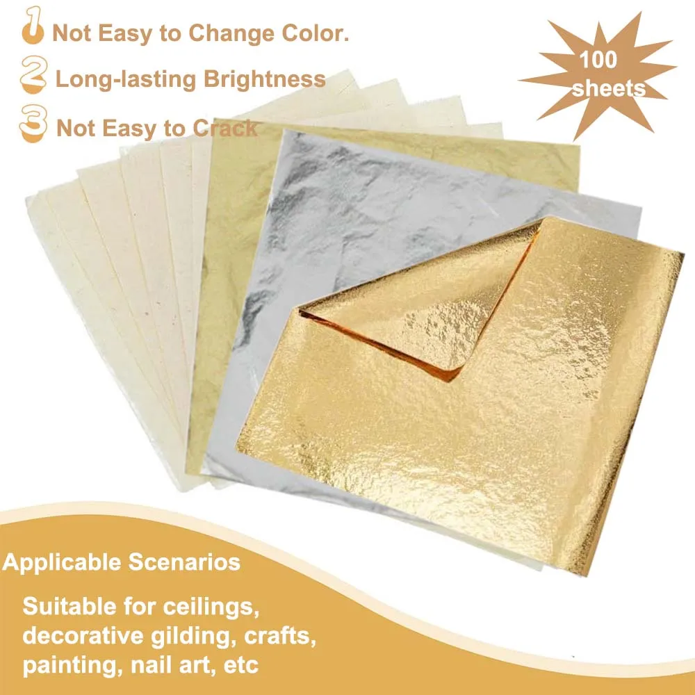 100Pc Colored Golds Leaf Sheet - Wallpaper Art And Craft บทวิจารณ์และราคา